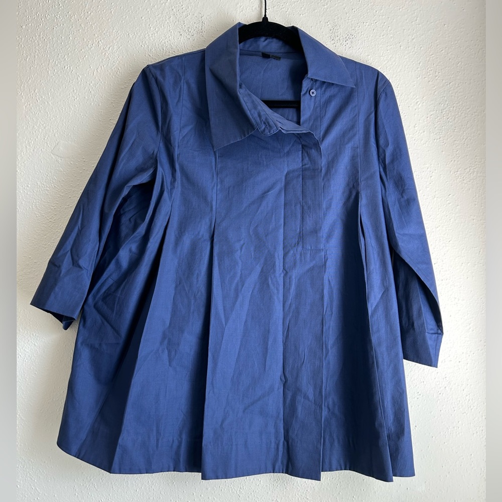 COS Collection of Style Blue Asymmetrical Button Up Long Sleeve Popover Blouse